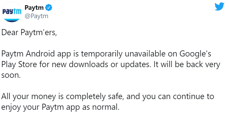 Google removed PayTM from Play Store, this is the reason